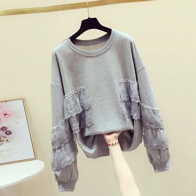 

Cotton vests female Korean style 2021 spring dress new beaded lace stitching design feeling loose pullover jacket tide