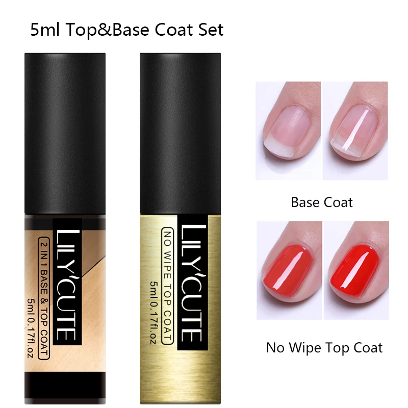 5ml Set 2 LILYCUTE верхнее базовое пальто набор замочить УФ-гель для ногтей 5 мл 7 мл без вытирания растрескивание удаление основы верхнее покрытие лак прозрачный гель - Цвет: 5ml Set 2