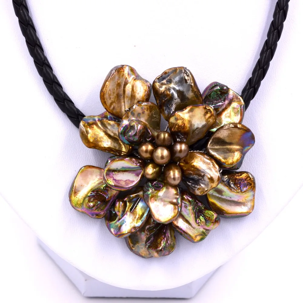 Модные ювелирные изделия коричневый Швабра оболочки кристалл жемчужное кожаное