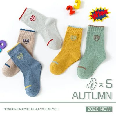 Calcetines gruesos de algod&oacute;n para ni&ntilde;os y ni&ntilde;as, medias de tubo, 5 pares, Oto&ntilde;o e Invierno-1