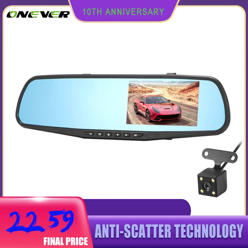 Автомобильный видеорегистратор Onever 4 3 дюйма HD двойной объектив 1080P камера