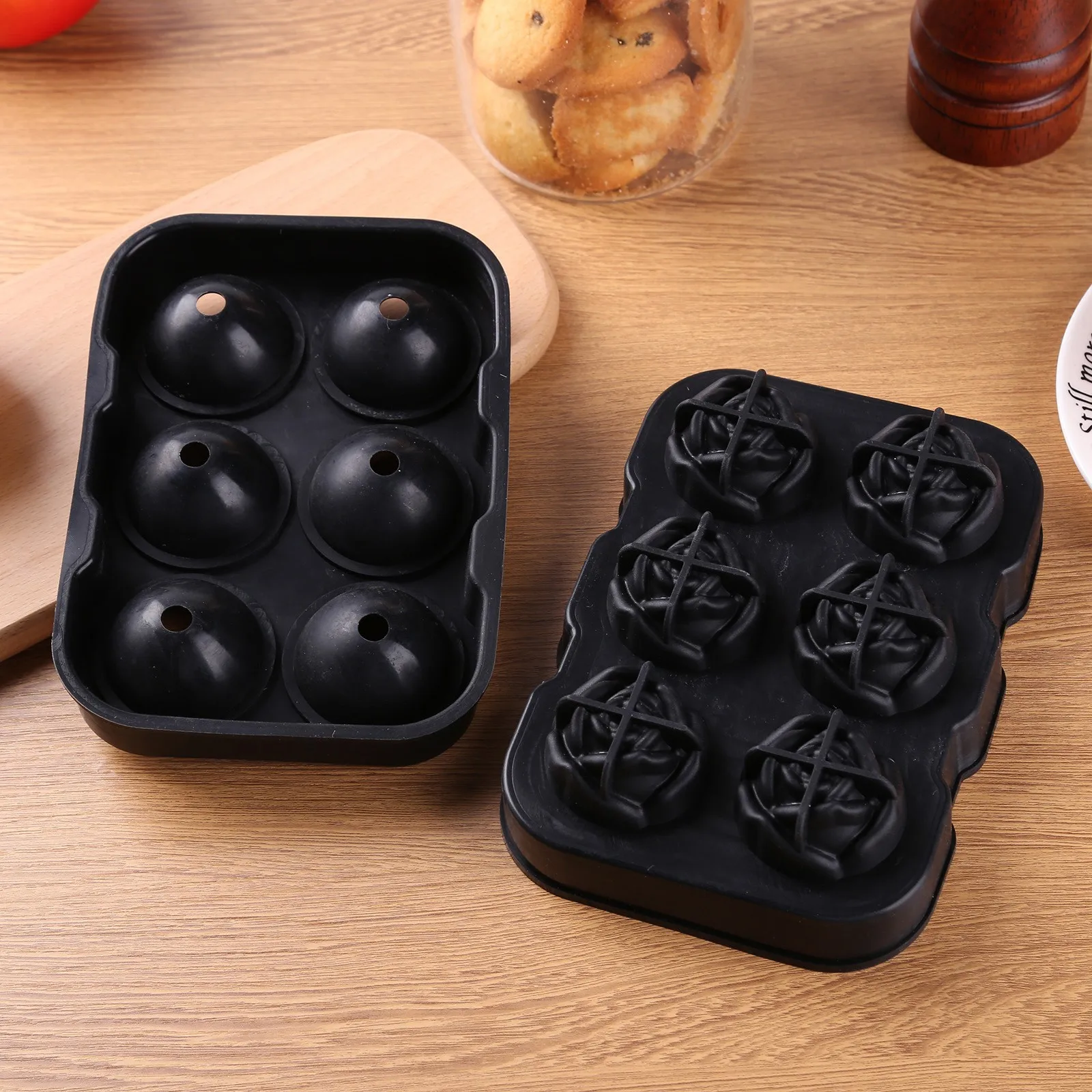 

6 Cells Silicone Ice Tray Black Food Grade Rose Flower Ice Cube Mold Pudding Chocolate Moulds Whiskey Ice Ball Maker Party Bar