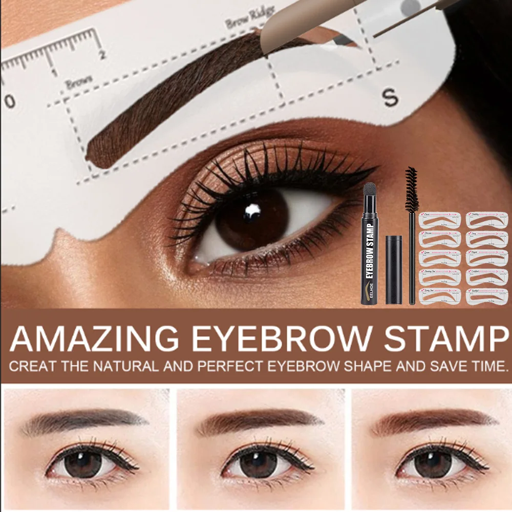 

3in1 Eyebrow Stamp Pen Kit 6 Kind Eyebrow Stencil Shaping Waterproof Brow Powder Hairline Filling Bronzers Eyebrow Pencil