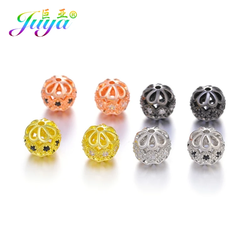 

Juya DIY Craft Charm Beads Jewelry Making Spacer Beads Accessories Cubic Zirconia Hollow Small Hole Flower Cap Beads Supplies
