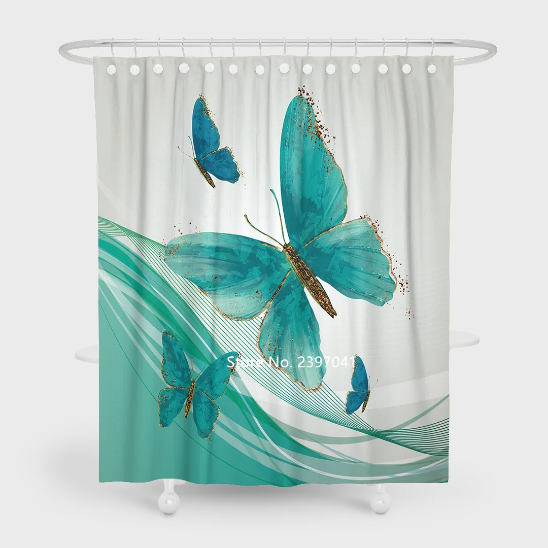

Hot Style Starfish Shell Mosaic Photo Shower Curtain New Geometric Green Plant Waterproof and Mildew with Hook Shower Curtain