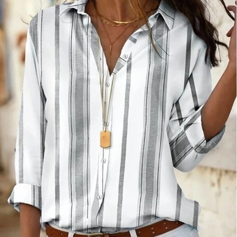 

Women Striped Blouse Shirt Long Sleeve Blouse Turn Down Collar Shirts Casual Tops Blouse Et Chemisier Femme Blusas Mujer De Moda