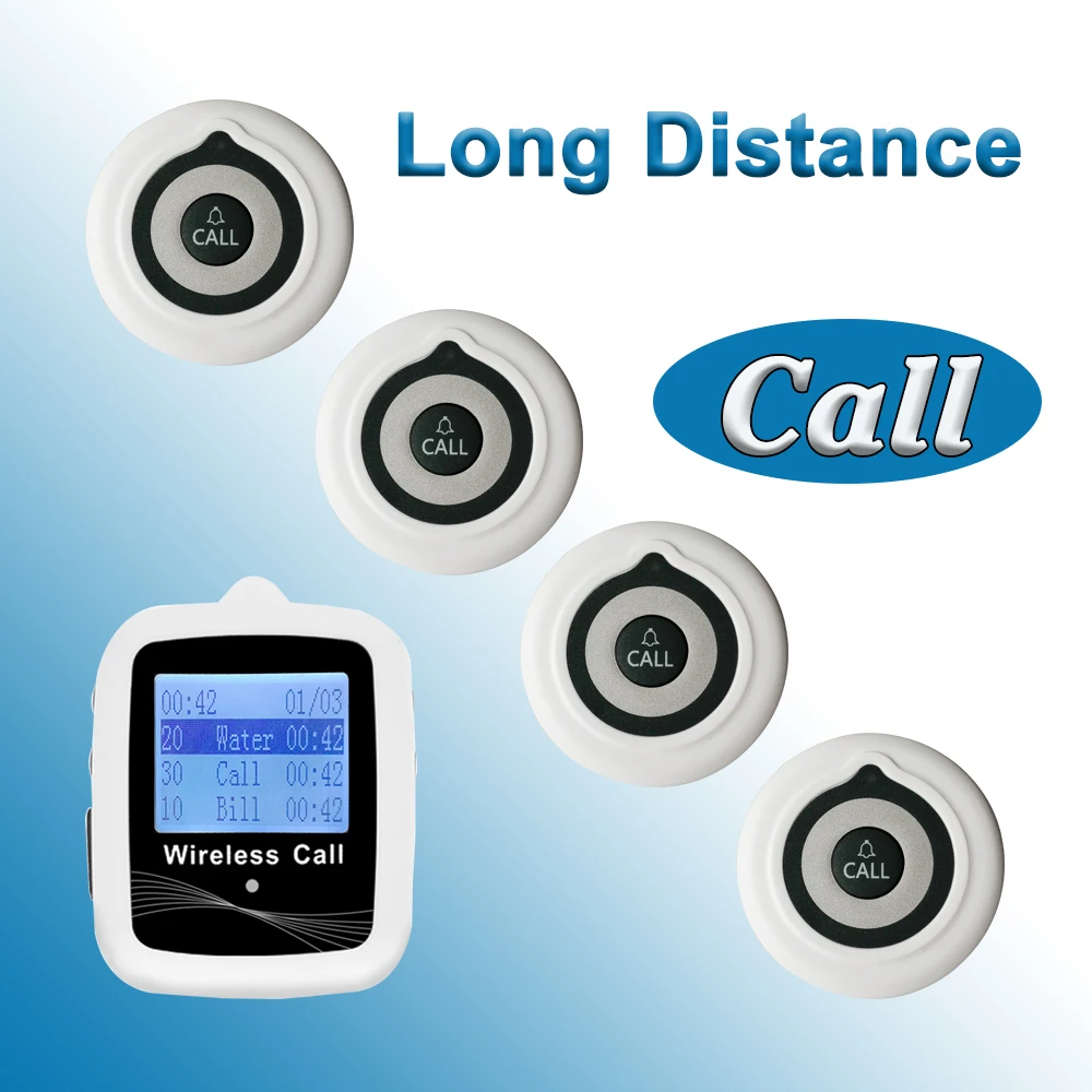 Restaurant Ordering System 1 Watch Receiver Big Screen+ 4 Button Transmitter for Full Table Service