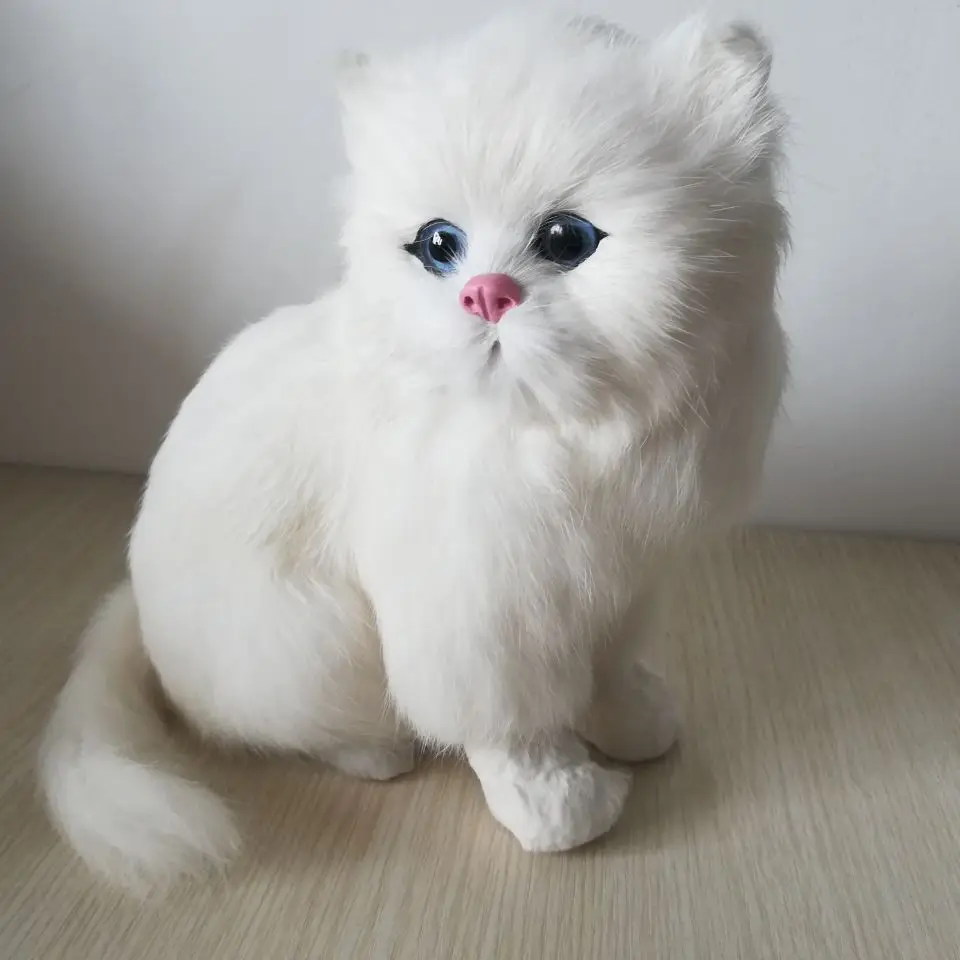 

plastic&fur Persian cat hard model about 18x16cm white squatting cat stage prop craft home decoration toy gift w0930