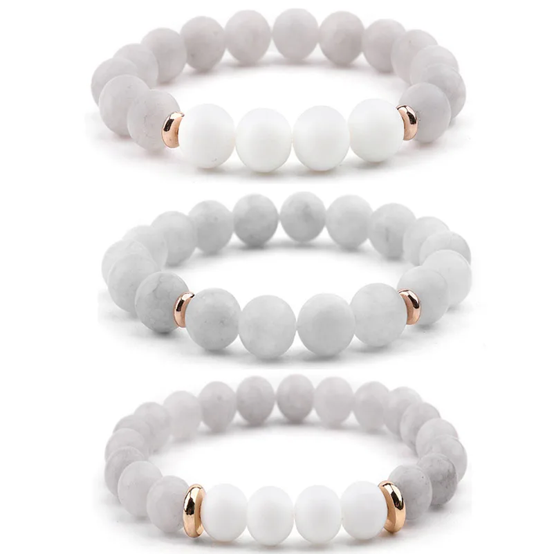 Женский браслет из белого камня Bohimia, матовый энергетический камень с золотым матовым дизайном