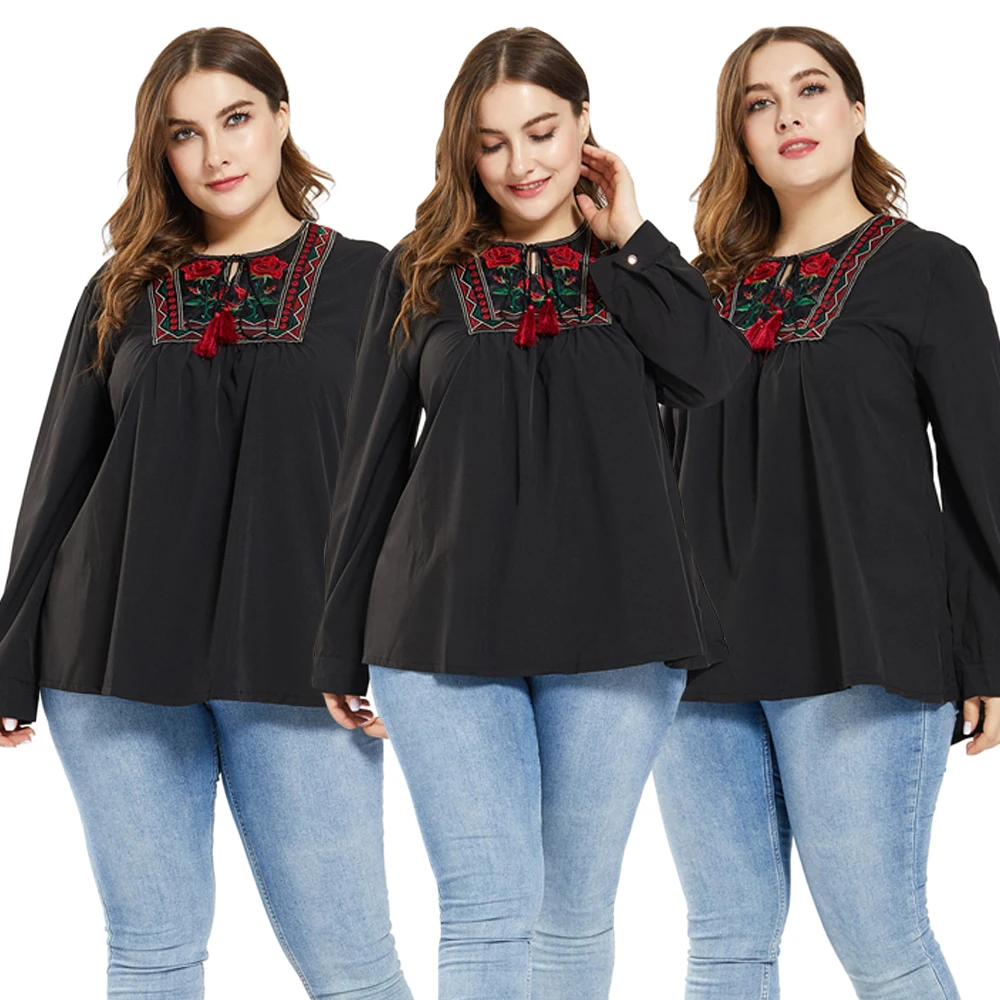 Блузка женская с длинным рукавом свободная рубашка в арабском стиле вышивкой на