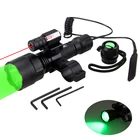 Набор тактических фонариков, зеленыйкрасныйбелый охотничий фонарь + лазерный точечный прицел + аккумулятор 18650 + Крепление Реле давления + зарядное устройство USB