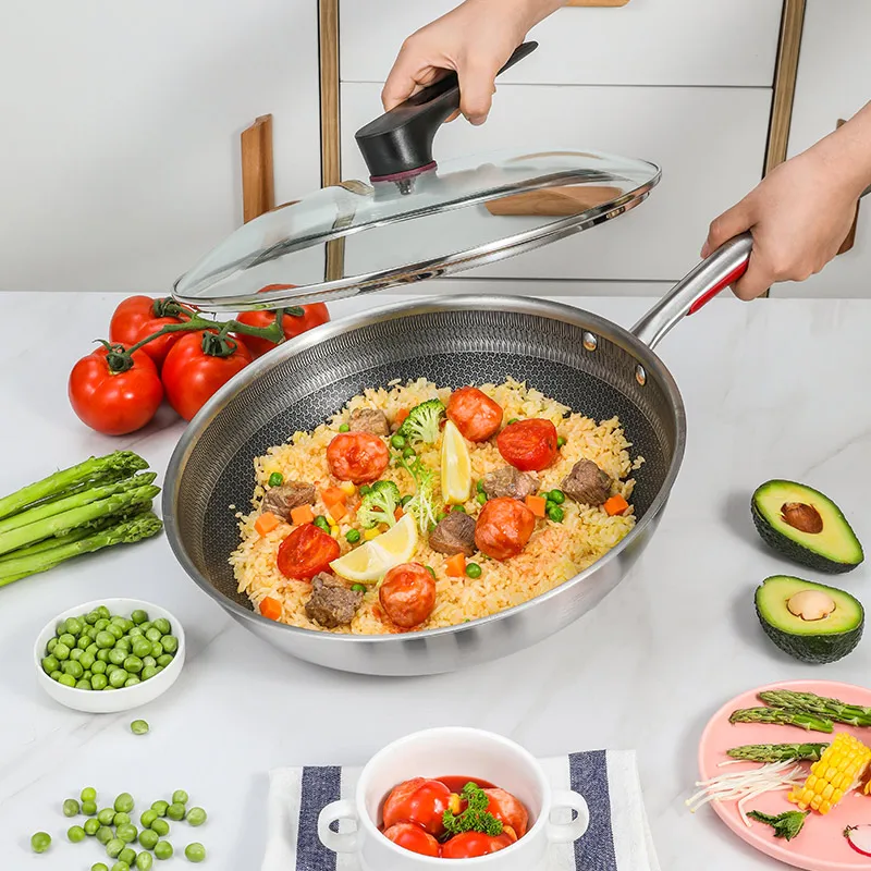 KOBACH-wok antiadherente de acero inoxidable 316L, utensilios de cocina antiadherente, fondo antiadherente, 32cm-2