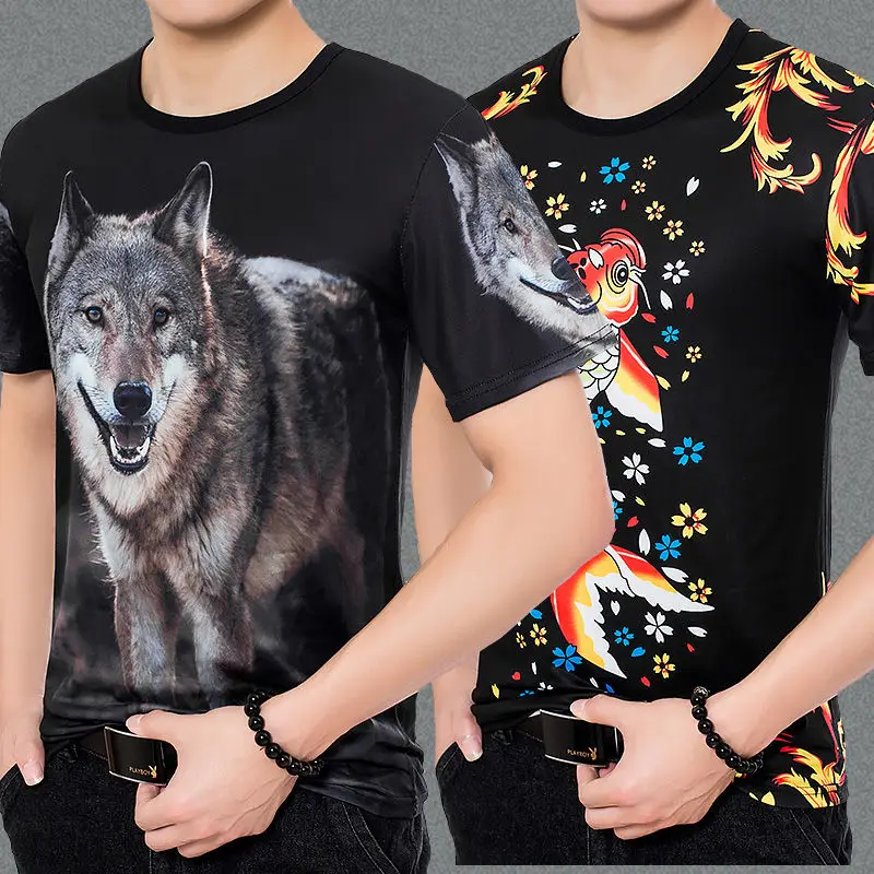

Short-sleeved men's t-shirts, men's short-sleeved t-shirts, men's compassionate men's wolffish leopard spring, summer and autumn