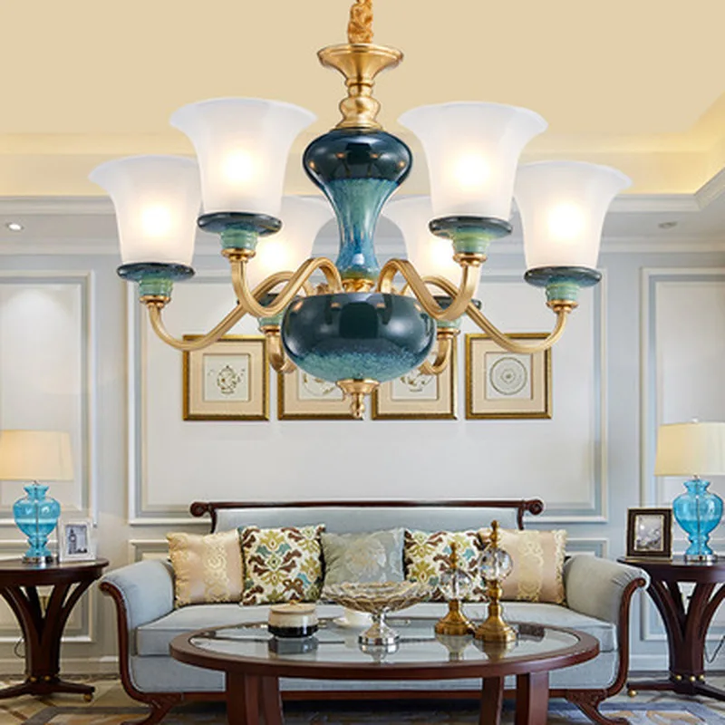 

Modern Copper Led Chandelier Lighting Lustre Ceramic Living Room Led Pendant Chandeliers Light Dining Room Hanging Lamp Fixtures