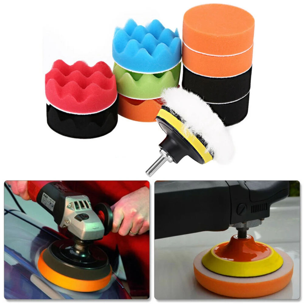 

12x 3" Sponge Waxing Buffing Polishing Pad Kit Drill Adapter For Car Polisher High Quality