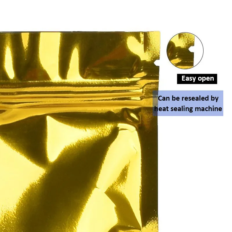 100 шт. Золотой пакет с замком молнией перезаряжаемая алюминиевая фольга из