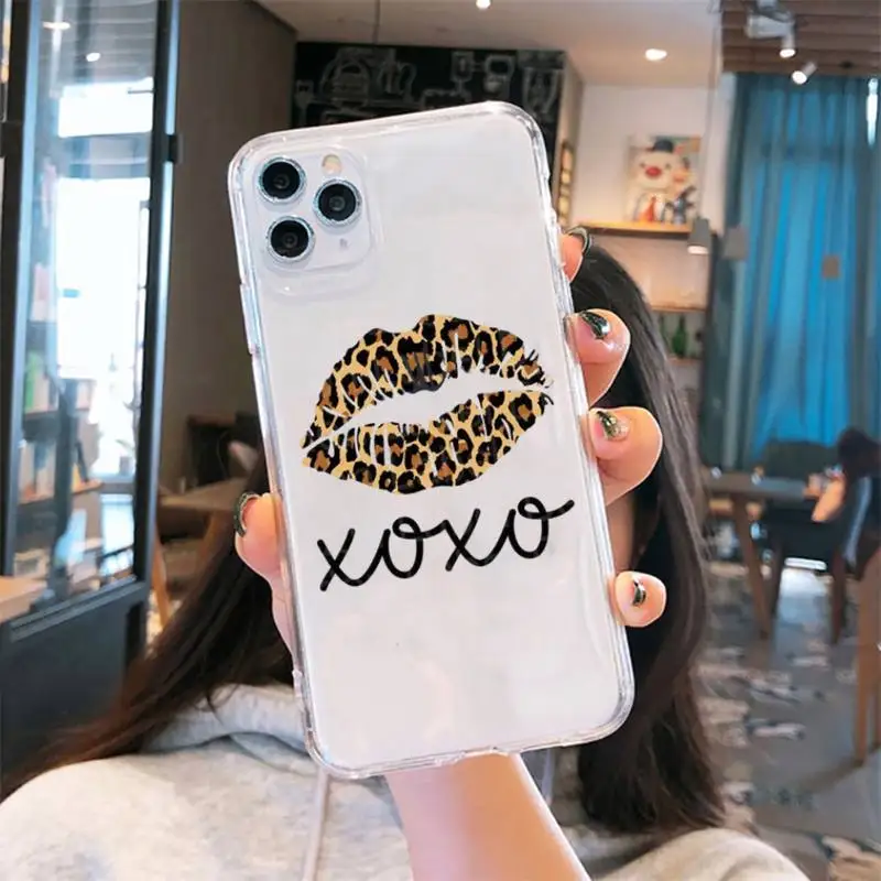 

LOVE Leopard Phone Cases Transparent for iPhone 6 7 8 11 12 s mini pro X XS XR MAX Plus cover funda shell