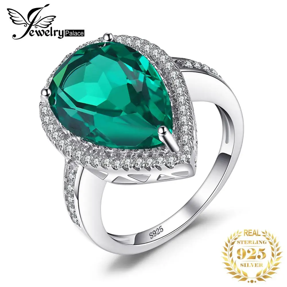 Jewelrypalace Роскошные Груша Cut 4.9ct создан ИЗУМРУД SOLID 925 серебро Обручение кольцо для
