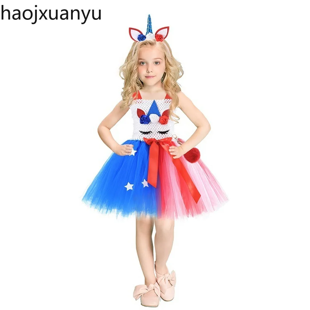 

Blue Girls Unicorn Costume Holiday Party Ball Children Princess Tutu Dress Christmas Halloween Costumes for Kids
