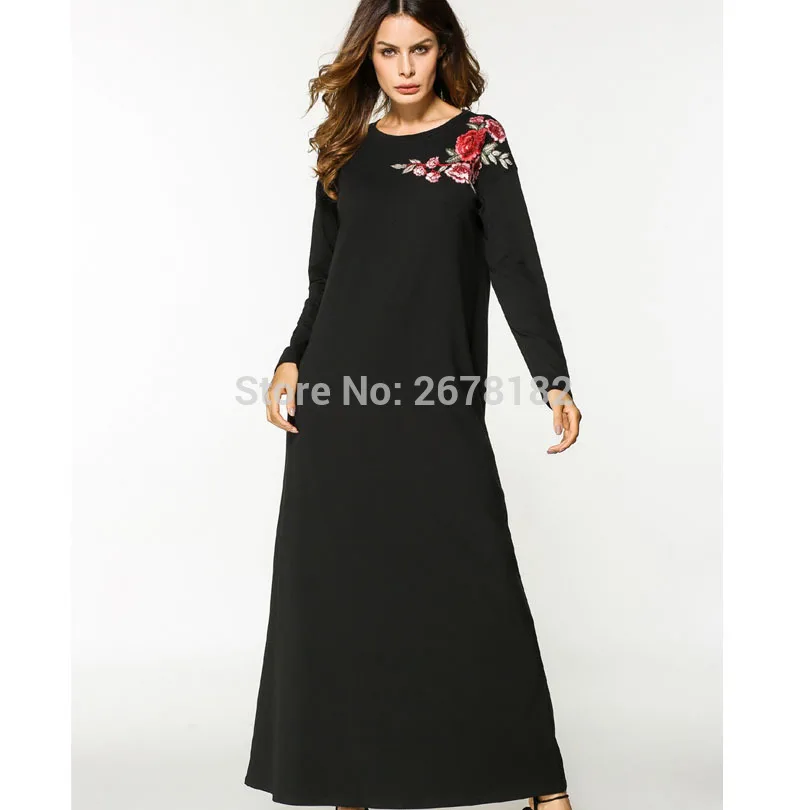 2018 мусульманское хлопковое повседневное свободное платье Абая с вышивкой и