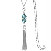 budrovky square crystal pendant long tassel necklace women wholesale silver color necklace sweater chain female gifts