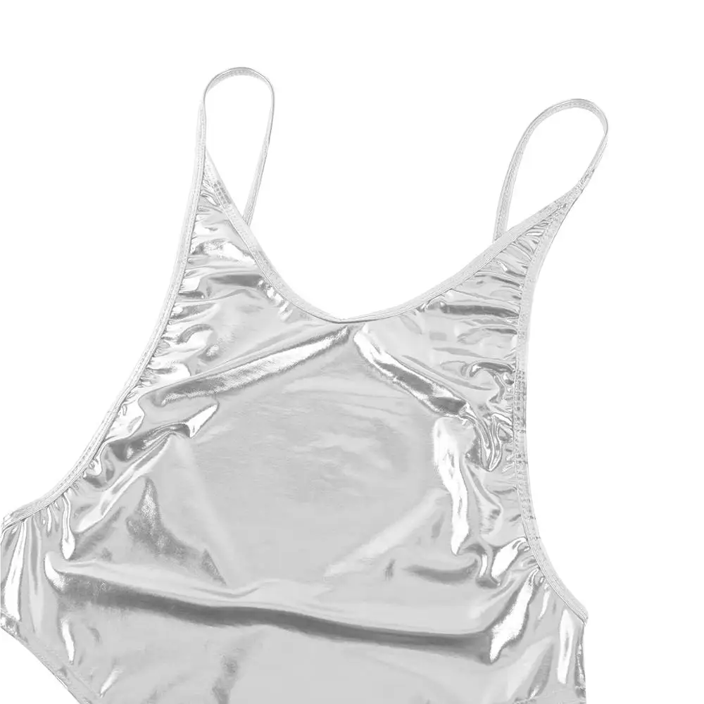 Женский Блестящий купальник из кожи Цельный для гимнастики без рукавов