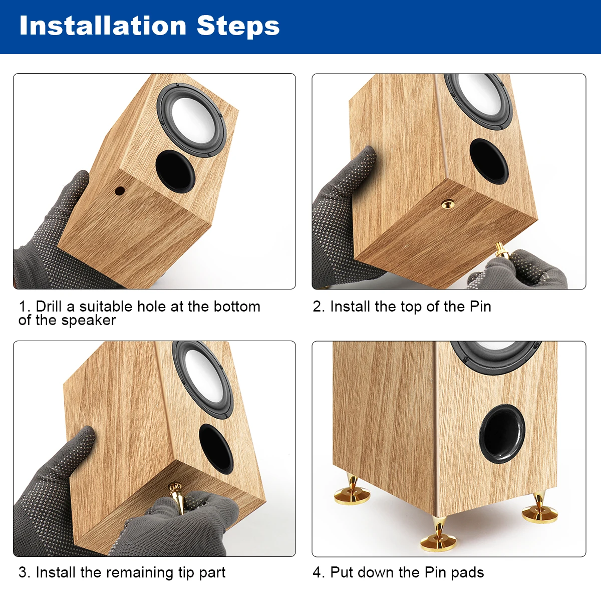 4 шт. Чистый медный динамик M6x36 коробка шипы подставка ударная подушка для ног