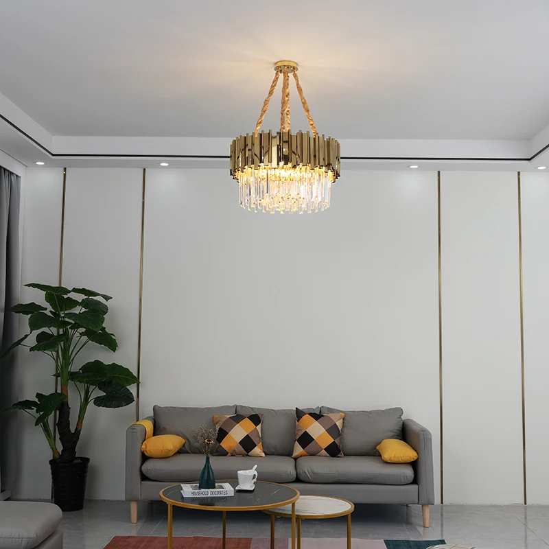 Роскошные золотые стальные хрустальные люстры K9 для гостиной большие круглые