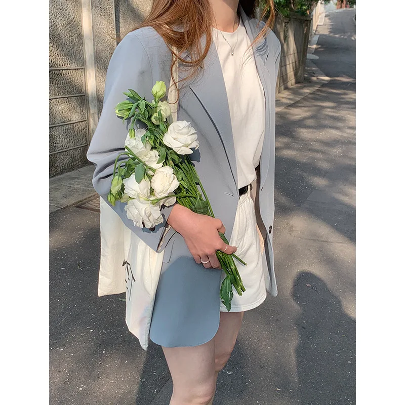 

TG Korean version solid color LAPEL SUIT women 2021 spring new single breasted long sleeve suit coat 13368