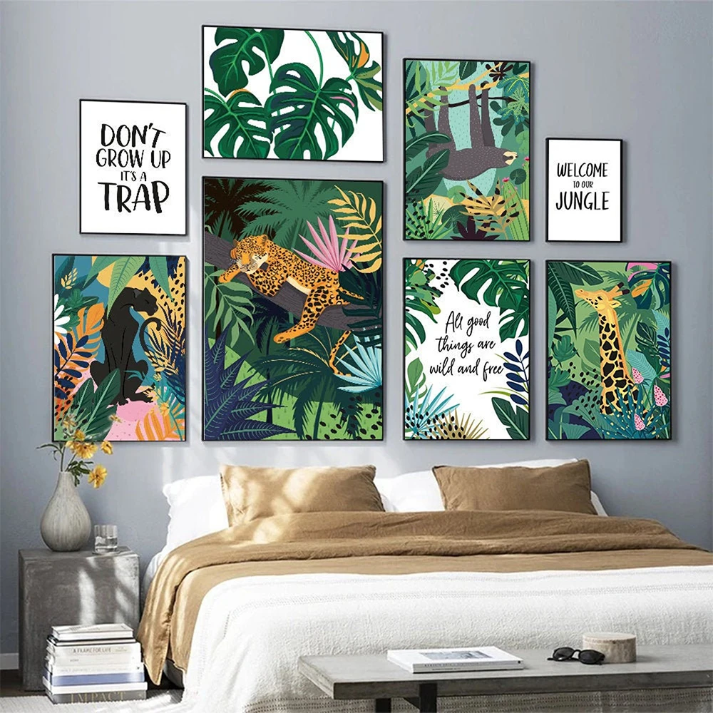 

Wildlife Wall Poster,Jungle Animal Canvas Painting,Boho Plant Wall Art Picture,Modern Home Decor