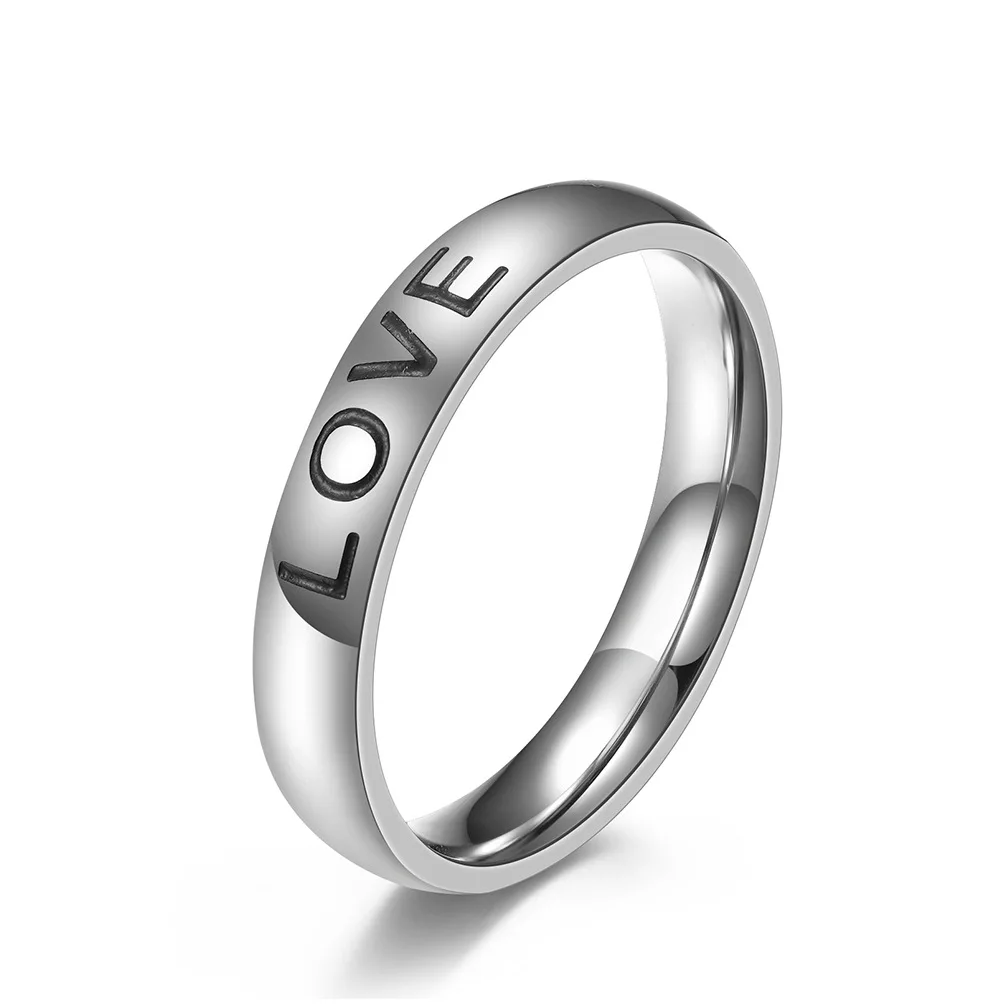 

4mm Stainless Steel "LOVE" "HOPE" "FAITH" Engraved Ring Wedding Band for Women Men Size 5-12