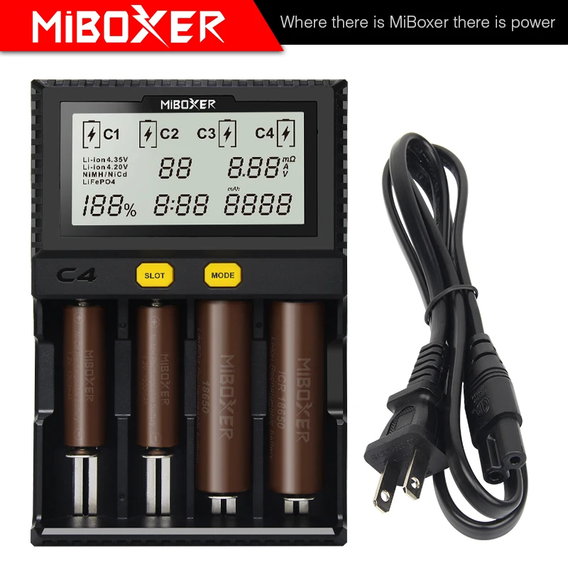 Умное зарядное устройство Miboxer C4 ЖК-дисплей для литий-ионных IMR ICR LiFePO4