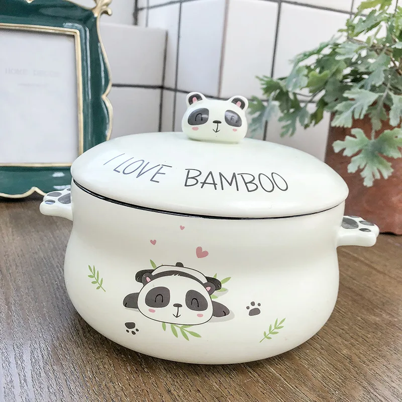 Чаши с милой пандой чаша для лапши быстрого приготовления крышкой мультяшная