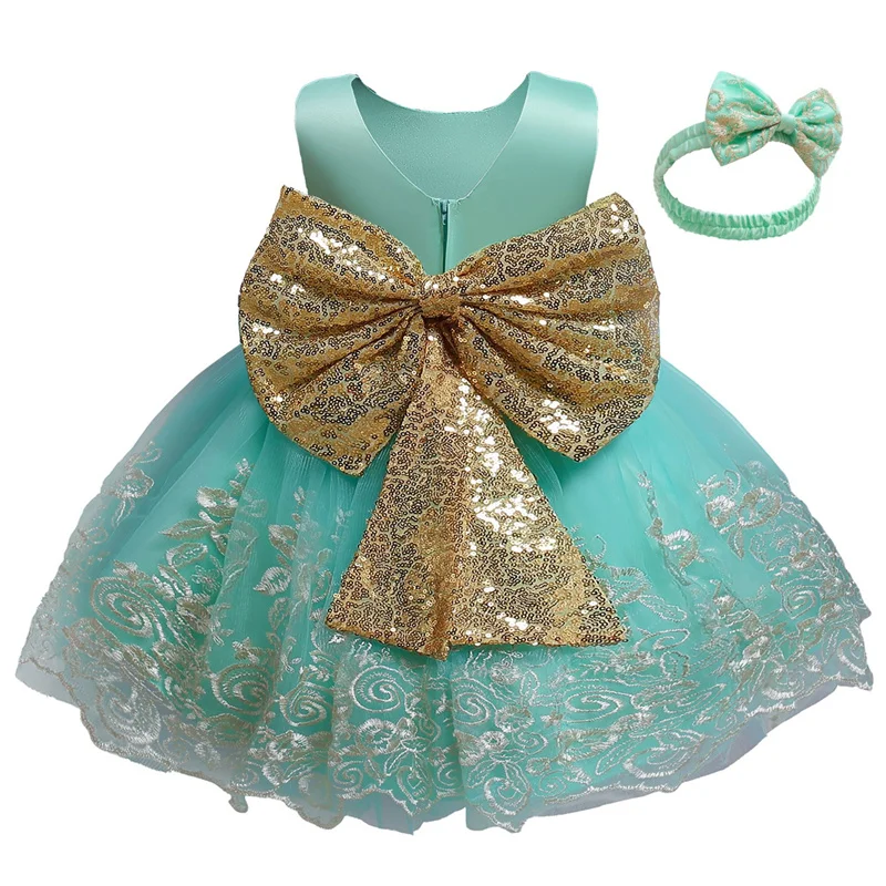 

Toddler Baby Girl Dresses For Girls Embroidery Lace Infant Birthday Party Dress Baptism Christening Gown Sequins Bow Vestidos