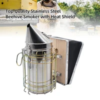 high quality bee smoker bee hive smoker with heat shield protection board stainless steel beekeeping equipment bee hive smoker