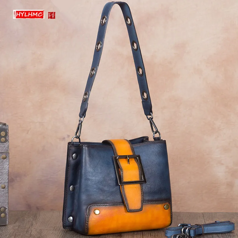 

Vintage Genuine Leather Women's Handbag Female Shoulder & Crossbody Bags Ladies Small Bags First Layer Cowhide Messenger Bag