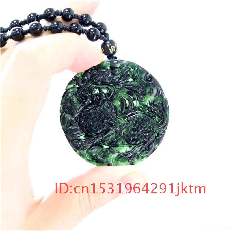 

Pendant Carved Green Jewelry Dragon Amulet Necklace Men Natural Charm Gifts Kirin Jade Black for Chinese Accessories Obsidian
