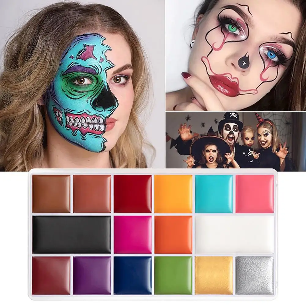 

16 Color Face Body Paint Oil Halloween Non Toxic Makeup Palette Non Toxic Safe Water Paint Oil Christmas Halloween Party Tools