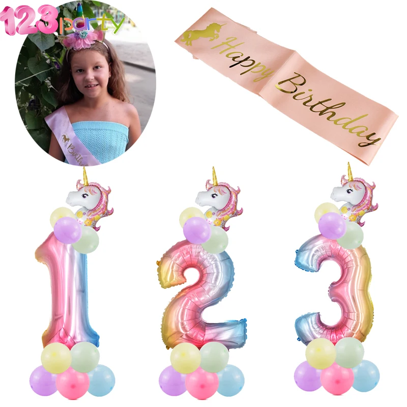 Детская повязка на голову с единорогом для девочки сатиновое искусственное