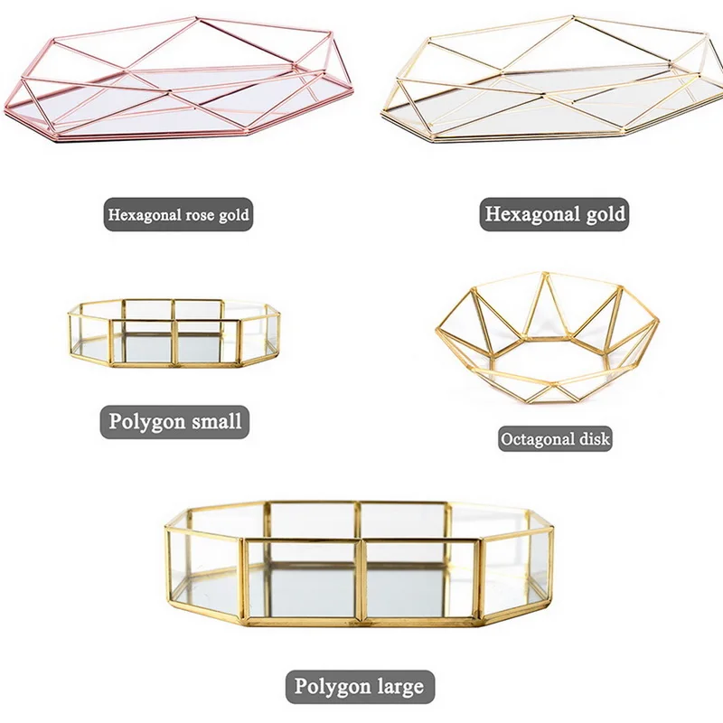 Поднос для хранения макияжа Винтажный Золотой многоугольник органайзер