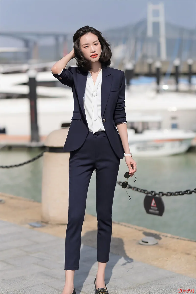 Деловой женский брючный костюм темно-синий для работы офисная форма | Женская