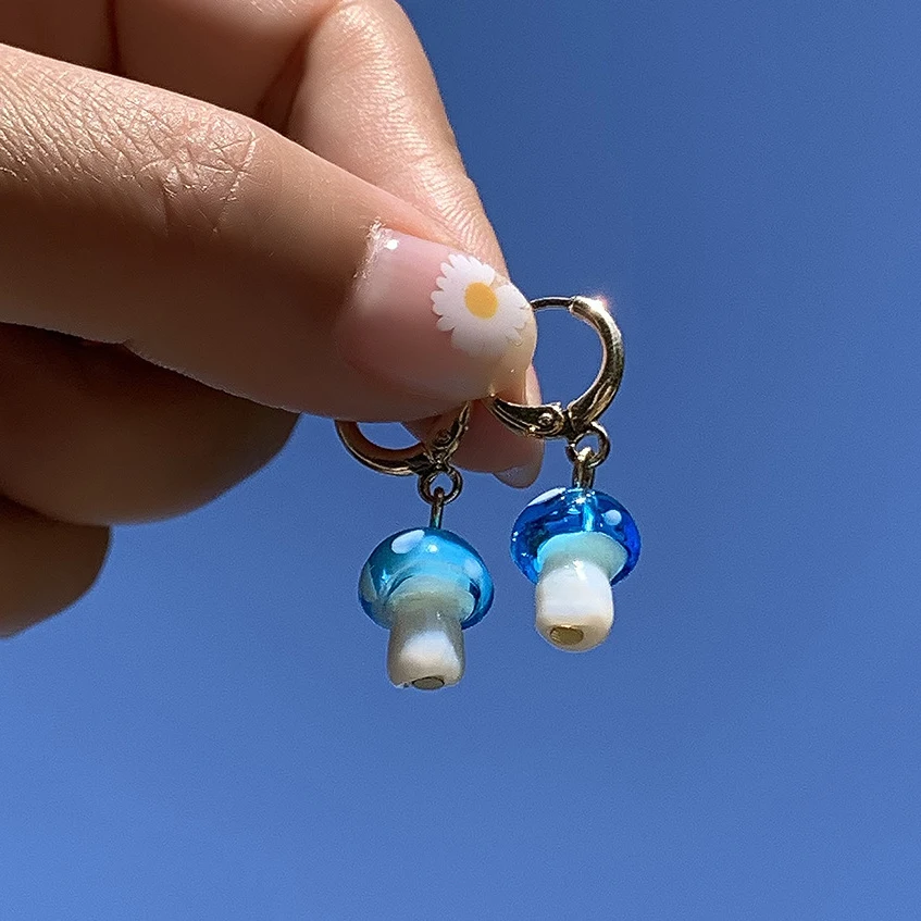 

Женские серьги-подвески в Корейском стиле, прозрачные серьги с глазурованным грибом и растением, эффектные ювелирные украшения, 2021