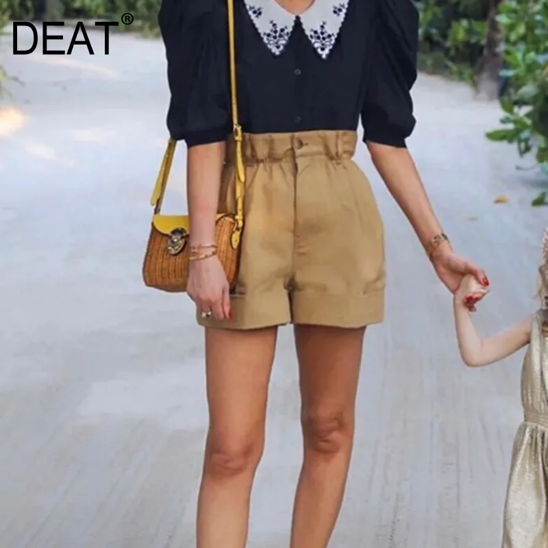 Женские шорты с рюшами на завязках DEAT Короткие широкие цвета кашки высокой