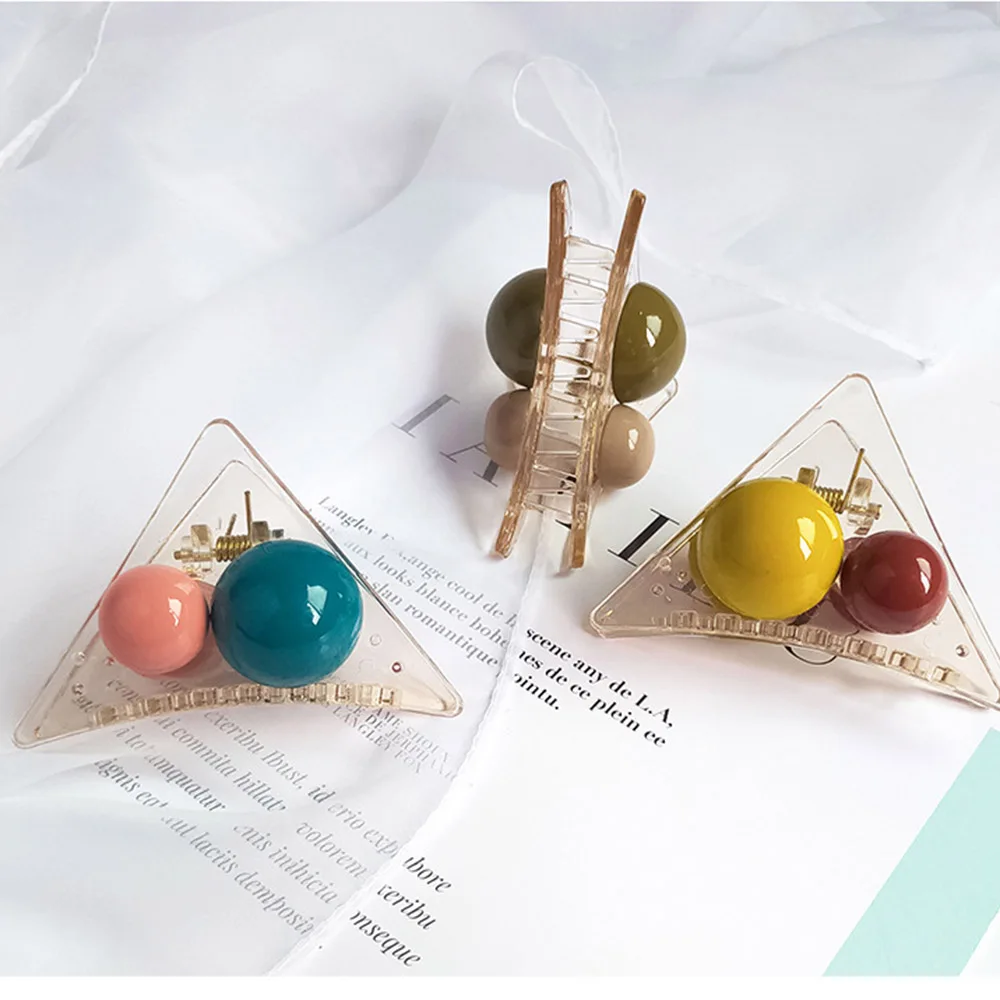 Женские Треугольные заколки крабы для волос с шариками аксессуары 2020|Шпильки и