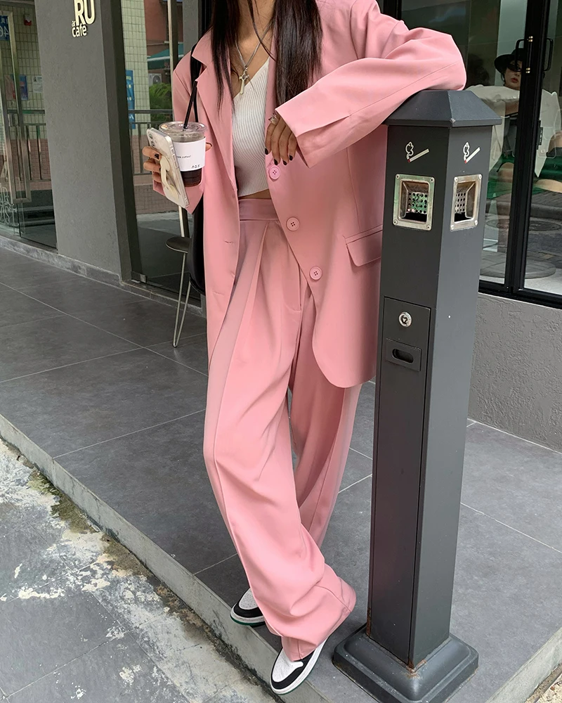 

Женский костюм из блейзера и брюк, однобортный Блейзер с длинным рукавом и широкие брюки с высокой талией, 2021