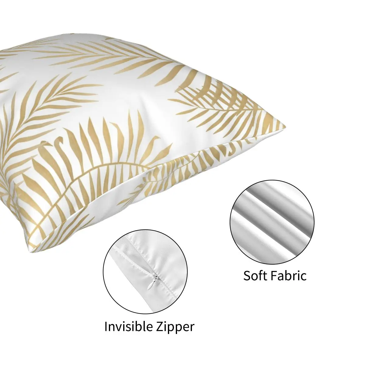 

Gold Palm Leaves Square Pillowcase Polyester Printed Zipper Decorative Pillow Case for Bed Cushion Cover 18"