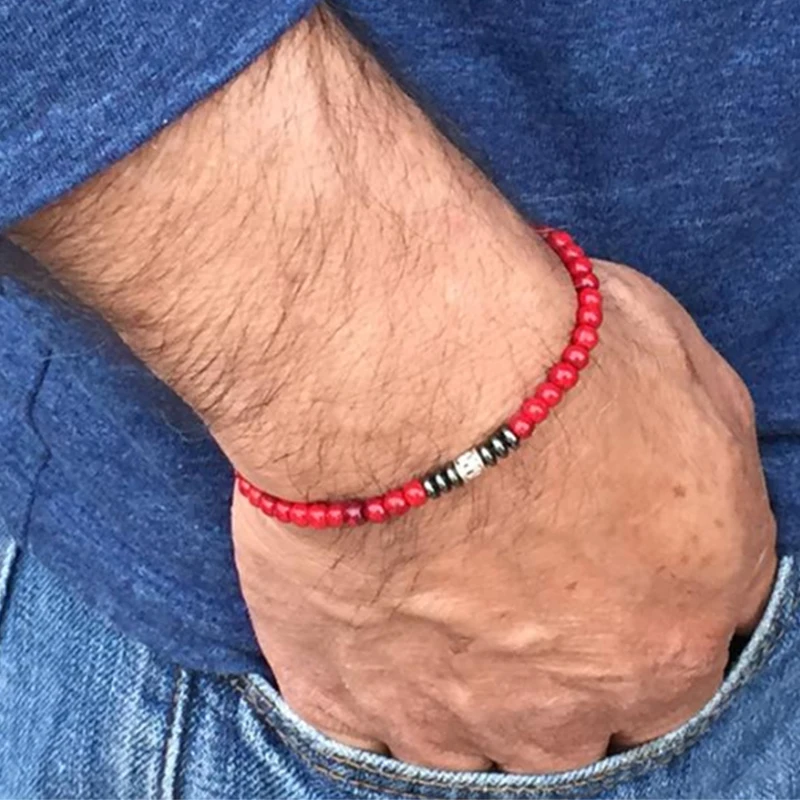 Мужские браслеты 4 мм маленькие бисерные браслет с черепом из натурального