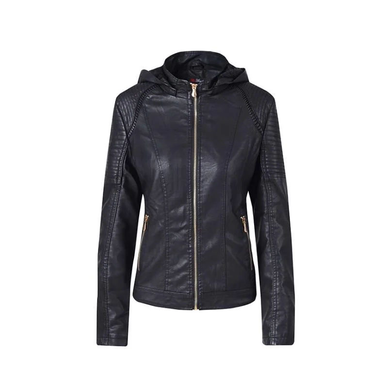 

New Winter PU Leather Jacket Women Velvet Keep Warm Leather Coat Women Fashion Hooded Collar Windbreaker Short Female Jacket