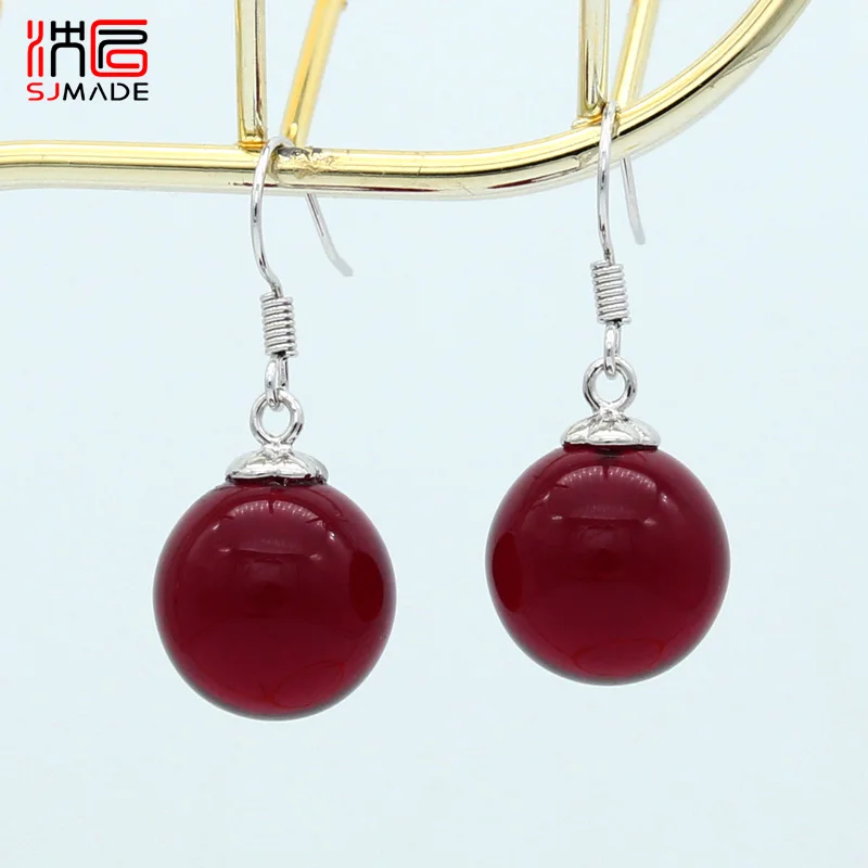SJMADE Korean 2019 Fashion Round Synthesis Ambers Dangle Earrings 585 Rose Gold White Ear Hook For Women Party Jewelry | Украшения и