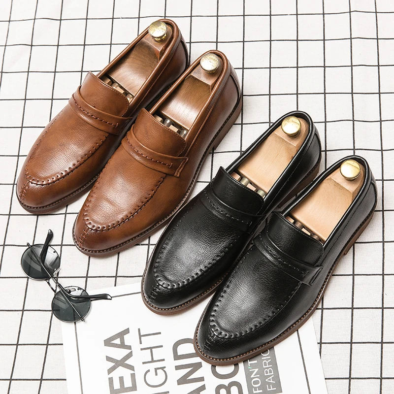 

Men Leather Fashion Shoes Low Heel Fringe Shoes slip on Dress Shoes Brogue spring autumn Vintage Classic Male Casual shoes